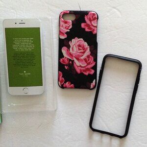 Kate Spade iPhone 7 / 6 /6s Hard Shell Case Black Pink Floral Roses Phone  Acces